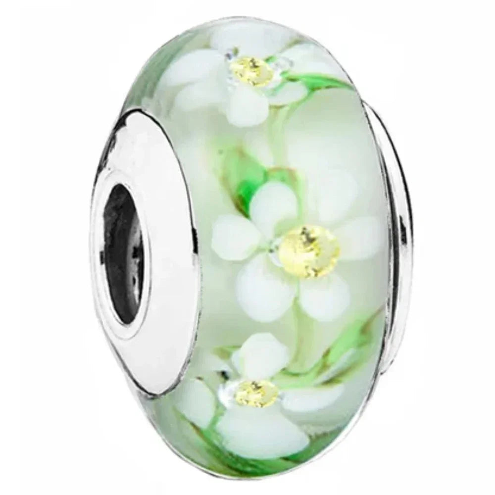 2025classic 925 Sterling Silver Colored Flower Leaf Cosmic Rainbow Murano Glass Charms Beads Fit DIY Bracelet Women Jewelry Gift