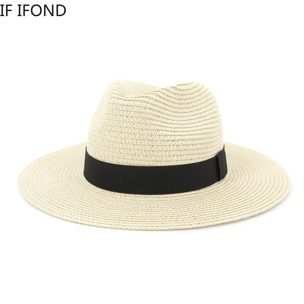 Large Size 60CM Summer Panama Hats For Women Men Wide Brim Beach Jazz Hat Cooling Ladies Sun Straw Hat