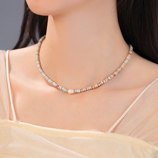 Pure Handmade Woven Natural Stone Beadeds Chain Pearl Pendant Necklace Luxurious Accessories For Women's Necks Fashion Jewelry
