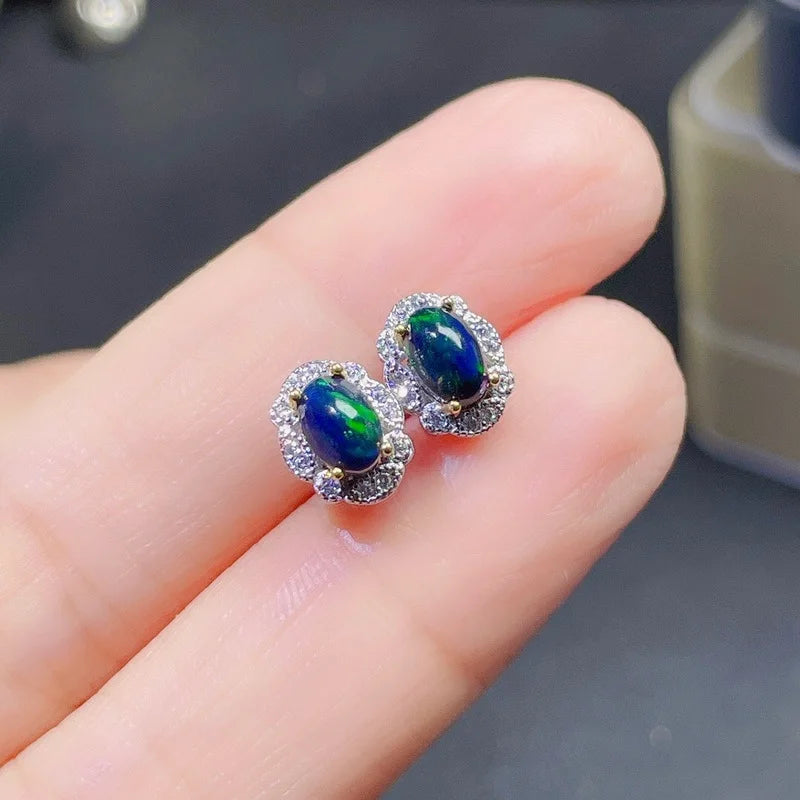 Natural High Quality Black Opal Flower Type Earrings S925 Sterling Silver Fashion Fine Charming Jewelry for Women