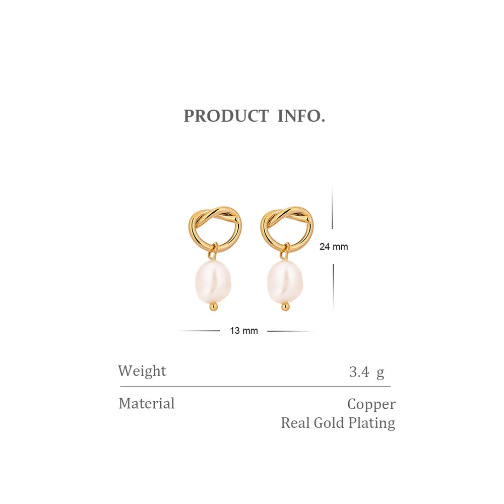 Yhpup Minimalist Natural Pearls Dangle Earrings Fashion Korean Simple Elegant Metal Texture Stylish Jewelry for Girl Gift