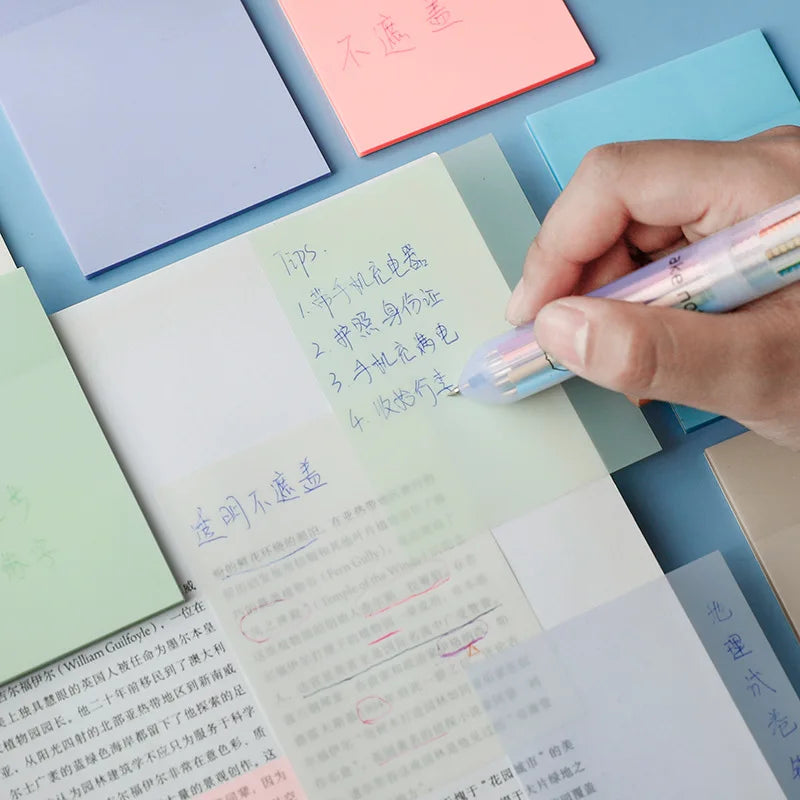 50pcs Transparent Waterproof Posted It Sticky Note Pads Notepads Posits For School Student Stationery Office Supplies 70mmx95mm
