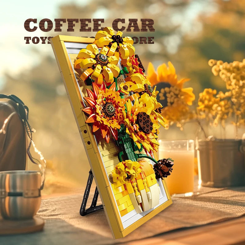 Sunflower Brick Art Frame Kit Bouquet DIY Toys NEW Decoration 3D Picture Building Blocks Flowers DIY Girl Friend Christmas Gifts