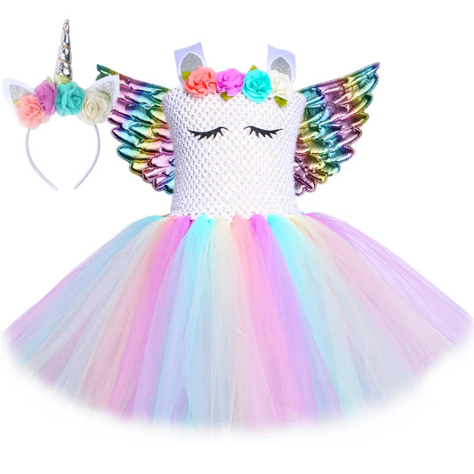 Girls Unicorn Tutu Dress – Pastel Flower Tulle Costume for Birthdays & Halloween, 12 Months–12 Years