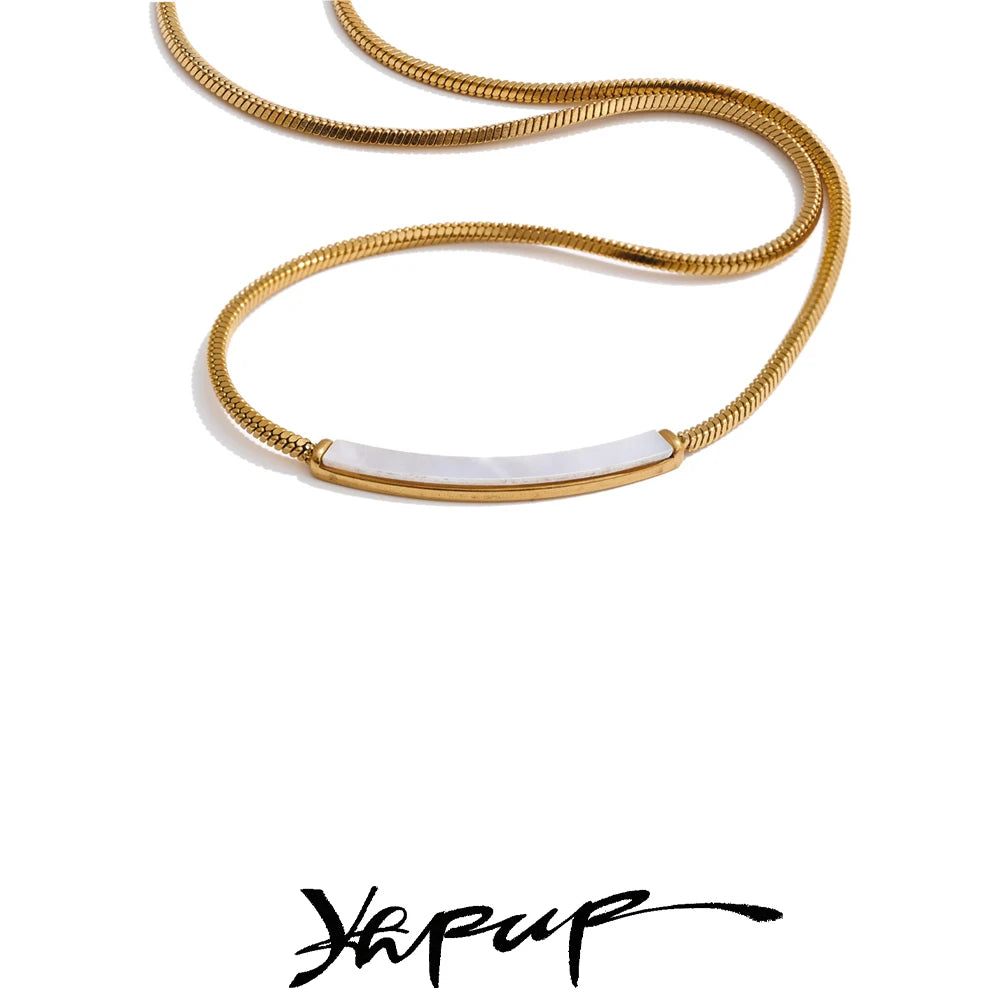 Yhpup Stainless Steel Natural Shell Chain Necklace Gold Silver Color Stain Less Metal Modern Jewellery Waterproof Daily Gift