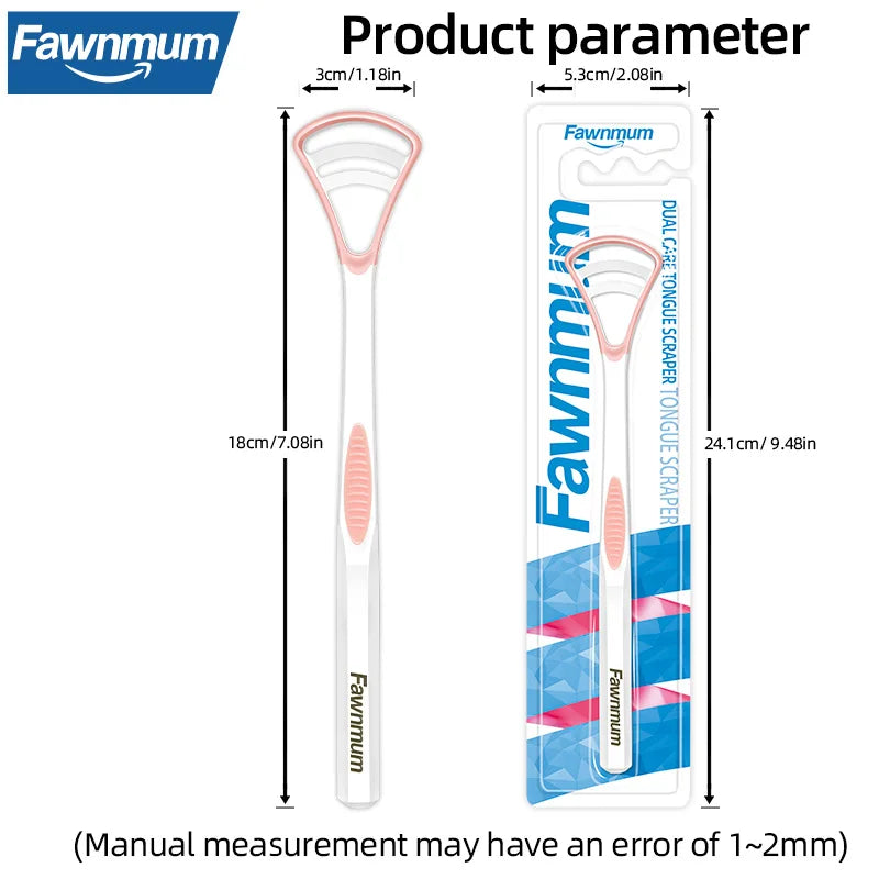 2PC Fawnmum Dual Uses Tongue Scraper Cleaners Reusable Oral Health Cleaning Brush Hygiene Care Toothbrush Mouth Fresh Breath