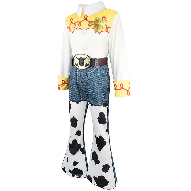 2026 Girls Jessie Cowgirl Costume Long Sleeve shirt Cow Print Flared Pants Kids Cosplay Outfit Halloween Carnival Casual Wear