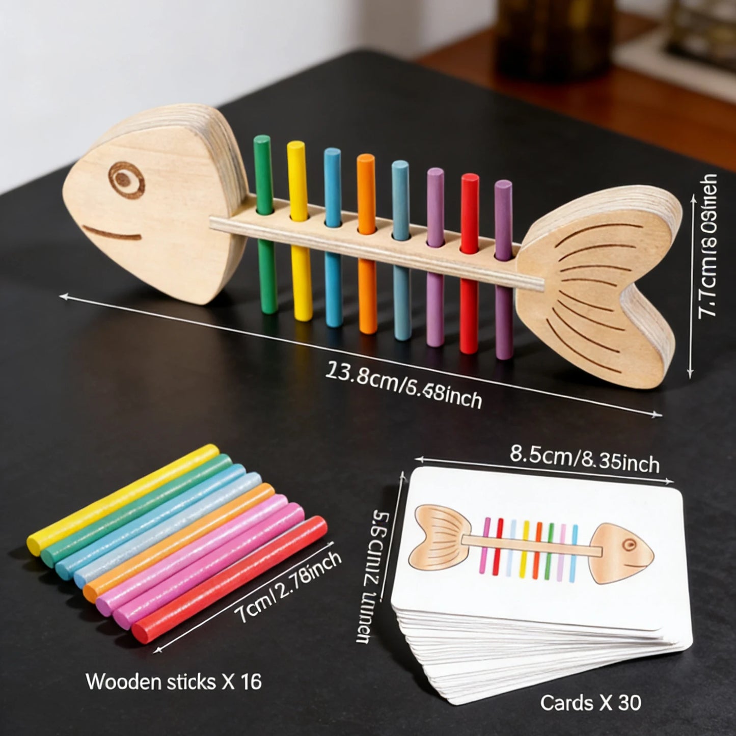 Wooden Fishbone Color Matching Toy Motor Skills Game 30 Card Educational Balance Kids Preschool Learning Activity Home Classroom