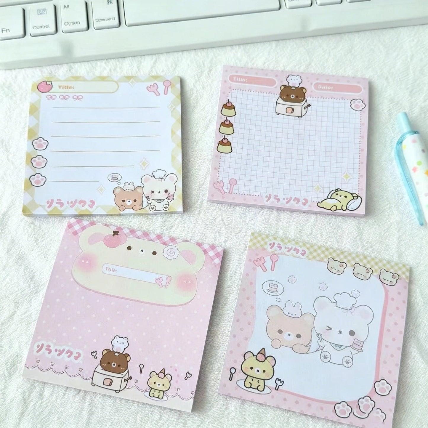 4PC Mix New Original Cartoon Dessert Bear Sticky Notes High-Looking Cute Hand Account Decorative Message Material Post-it Notes