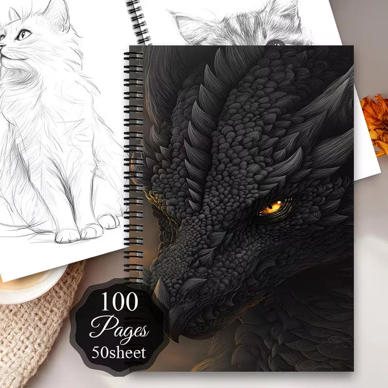 Bview Art A5 Spiral Sketchbook, Dragon Pattern Blank Drawing Notebook, Coil Bound Journal Notepad for Art Diary Doodle