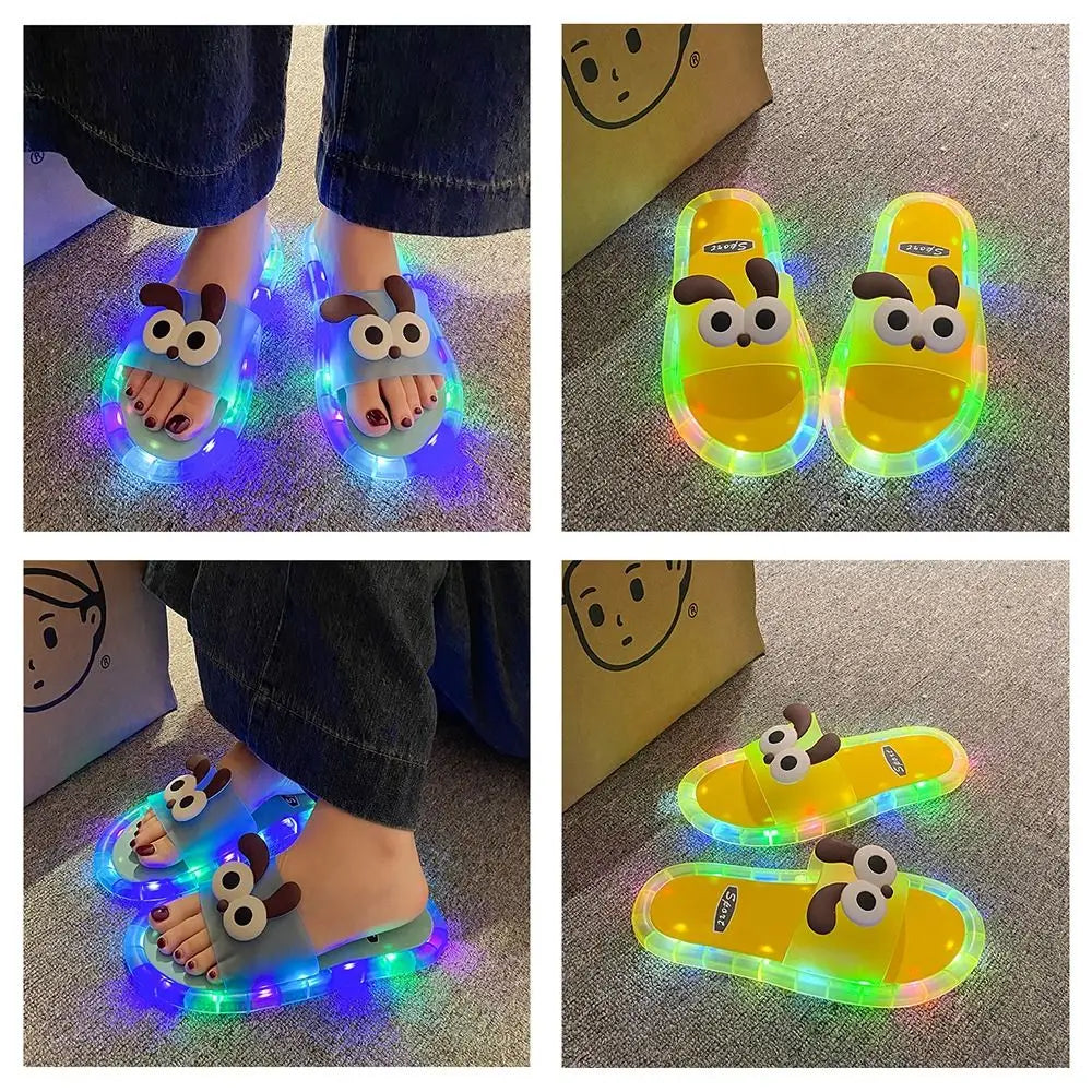 New PVC LED Light Up Slippers Cartoon Puppy Open Toe Luminous Sandals Non Slip Glowing Shoes Indoor Outdoor