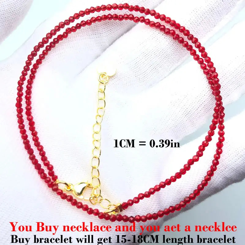 HOT Natural Stone 2mm Faceted Beads Necklace Crystal quartz Garnet agate Beaded Chains Fashion Simple Men Women Jewelry Gifts