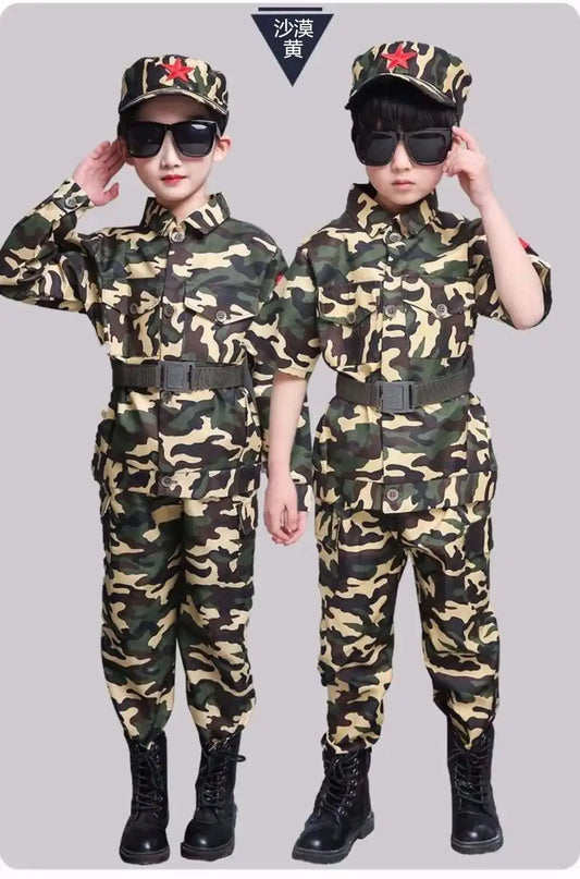 Boys girls Military Training Uniforms Children Combat Tactical Camouflage Summer Camp Party Costumes Kids Halloween Army Suits