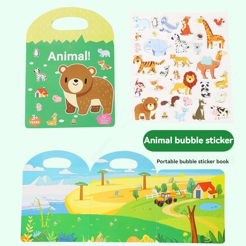 Reusable Sticker Book for Kids Vehicles Stickers Educational Learning Travel Stickers Activity Books for Toddler Girls Boy