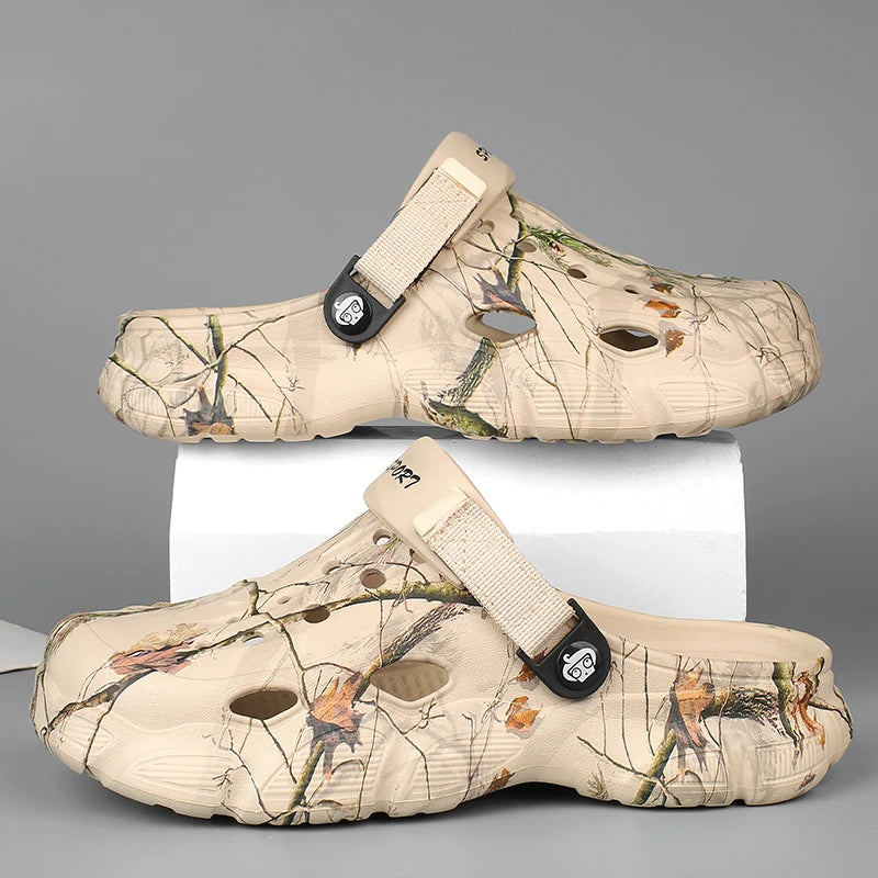 Men Camouflage Print Clogs Non-slip Breathable Garden Shoes Adjustable Strap Beach Sandals Outdoor Water Shoes Casual Slippers