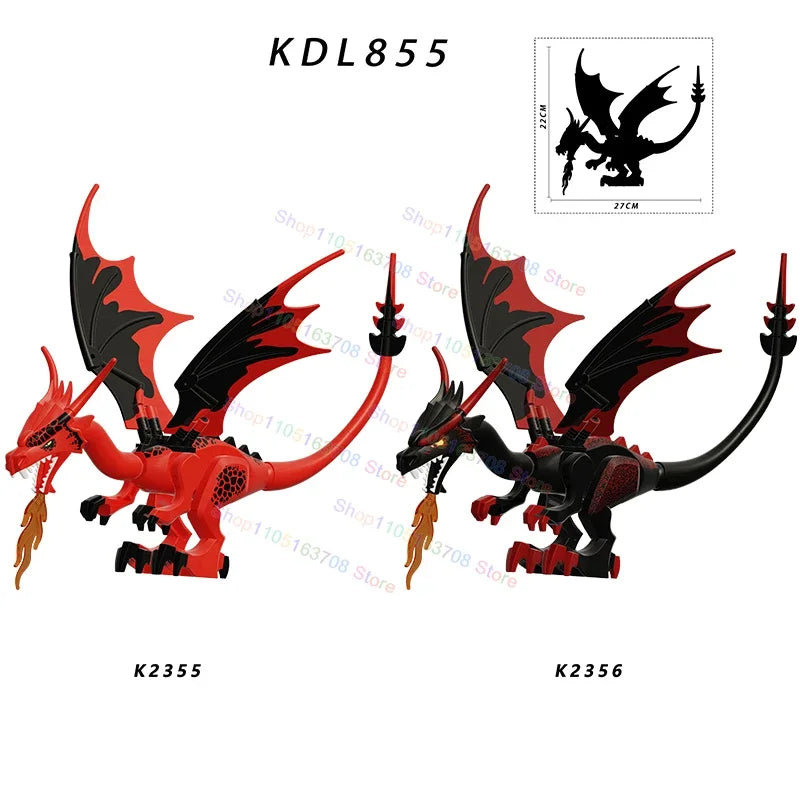 W1501 HOT Green Dragon Building Blocks Black Dragon fire wings Action Figures Models Accessory Puzzle Kids for Toys Gifts K2356