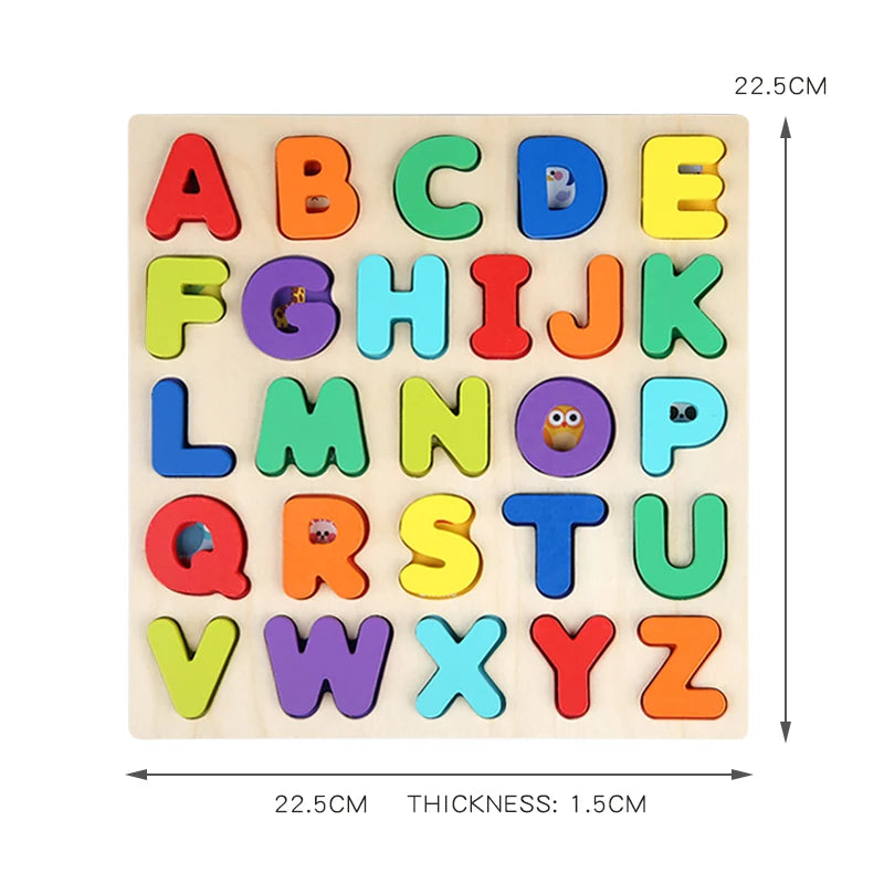 Colorful Alphabet Number Wooden Puzzles Kids Intelligent Matching Game Preschool Children Early Educational Toys