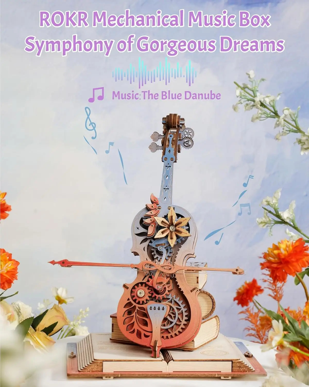 ROKR 3D Magic Cello - 3D Wooden Puzzle - Automatic Playing Mechanical Music Box, DIY Music Gift Set, Adult Gift Decoration,AMK63M