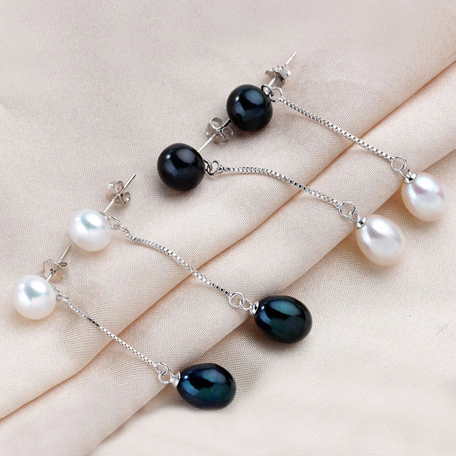 HENGSHENG New Simple 925 Sterling Silver Drop Dangle Earrings Double Natural Freshwater Pearls Fashion Jewelry For Wedding Women