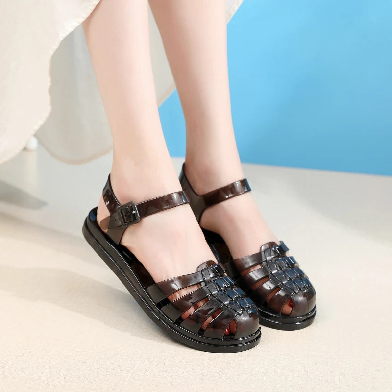 Women Platform Sandals Transparent Color Summer Jelly Shoes Soft PVC Close Toe Thick Sole Female Beach Leisure Sandalias