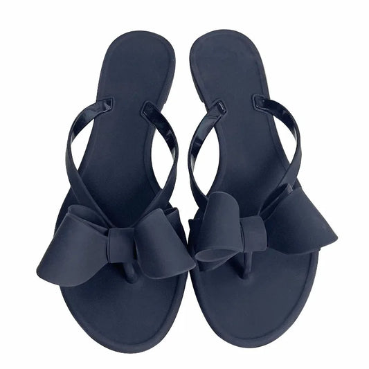 New Summer Women Bow PVC Sandals Jelly Shoes Lady Flat Casual Shoes Beach Shoes Adult Flip-Flops Soft Non-Slip Casual Sandals