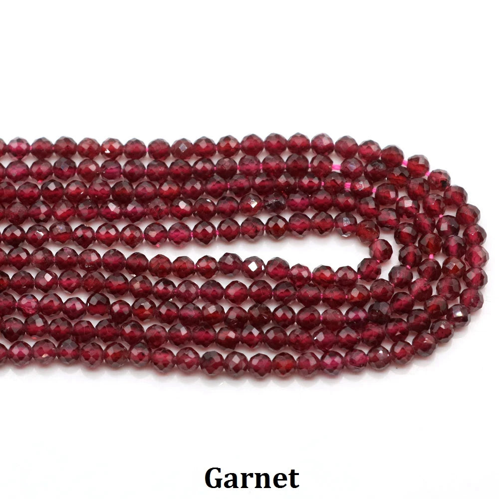 2 3mm Natural Faceted Amethyst Garnet Tourmaline Gem Stone Beads Round Mineral Bead for Jewelry Making DIY Bracelet Accessories