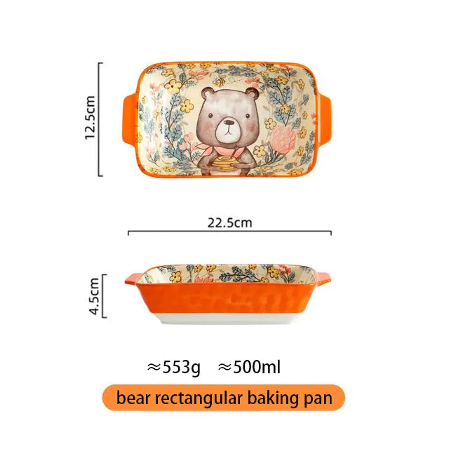 YWDL Ceramic Bakeware With Handle Forest Animals Baking Pan  Underglaze  Kitchen Tableware Salad Bowl Au Gratin Dishes