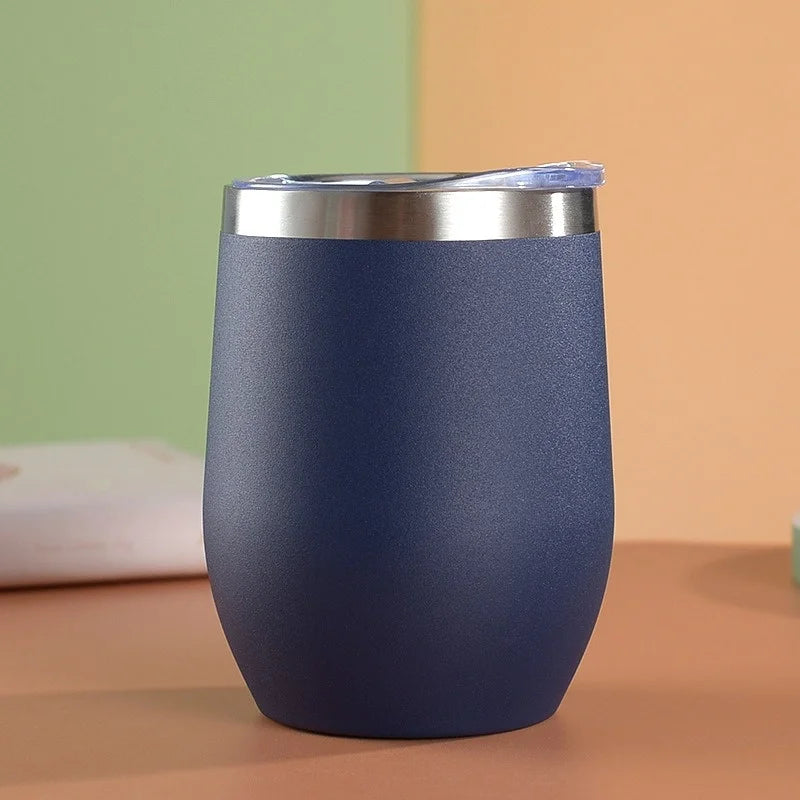 360ml Stainless Steel Eggshell Wine Tumbler Double Wall Vacuum Insulated Cup for Coffee Tea Office Home Travel