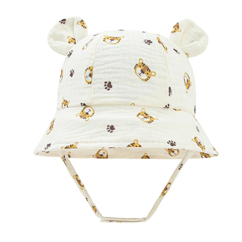 INS Summer Baby Solid Color Gauze Basin Hat New Rabbit Ear Fisherman Hat for Kids Sun Hat