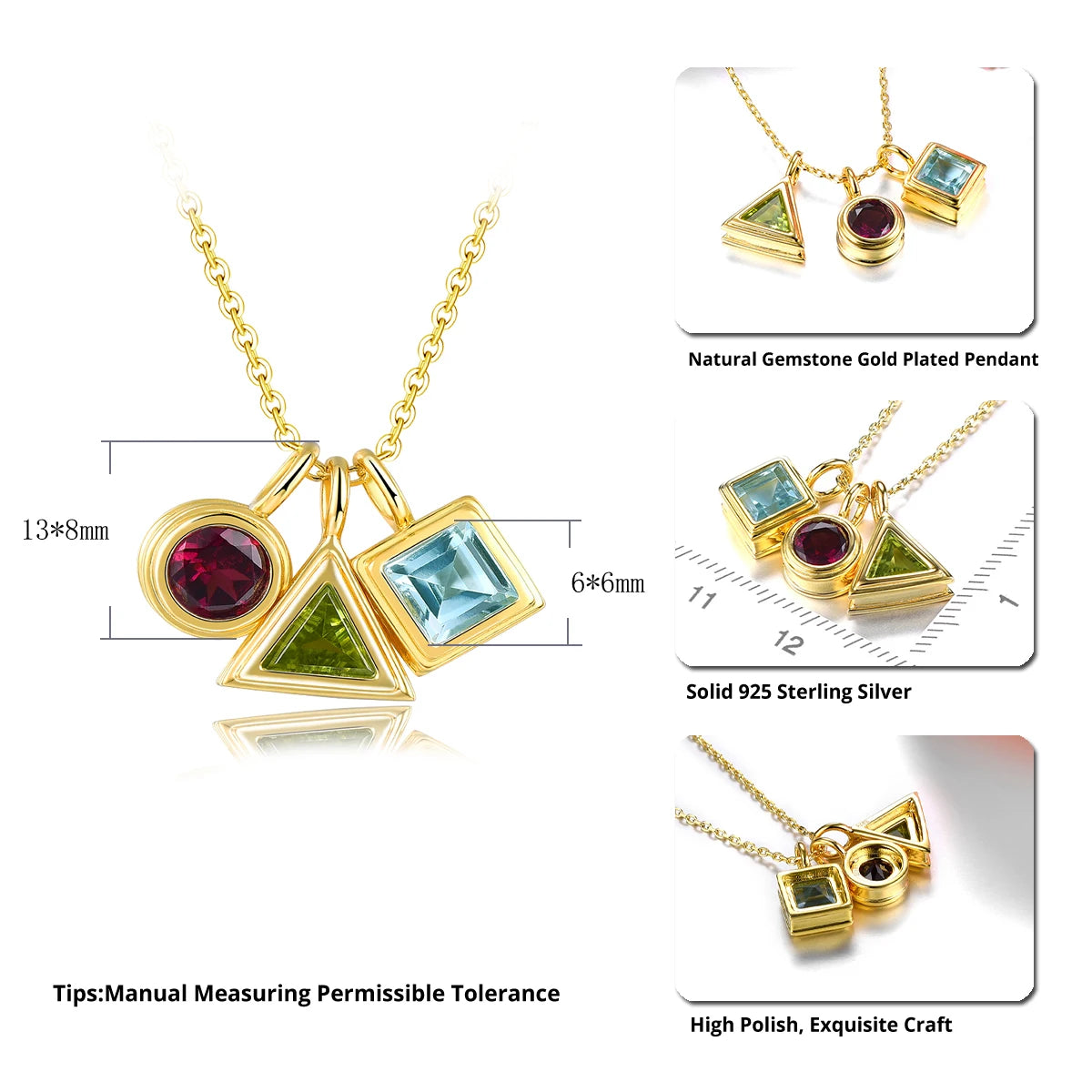 Natural Topaz Peridot Rhodolite Garnet Silver Yellow Gold Plated Pendant Women Special Unique Style Jewelry S925 Party Gifts