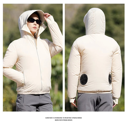 Summer Hooded Air-Conditioning Workwear with Fan Cooling, Outdoor Temperature-Reducing Breathable Hat-Brim Sun Protection Clothi