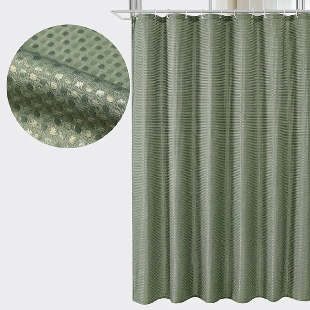Waterproof Plain Waffle Shower Curtain Mildew-proof Solid Color Shading Curtain Polyester with Hooks Bathroom Partition Curtain