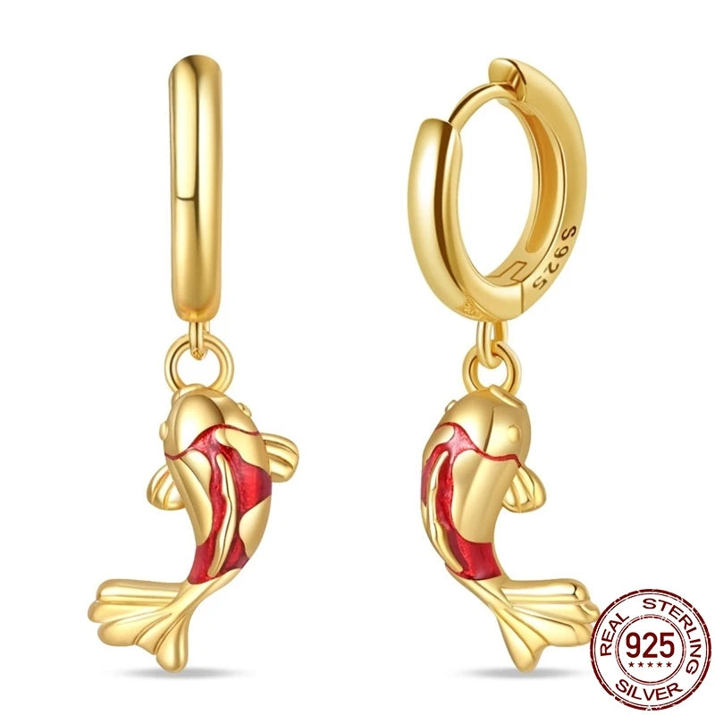 S925 Sterling Silver Rose Gold Plated Koi Earrings For Women Simple Earrings Trending  Fashion Jewelry Birthday Gift Hot
