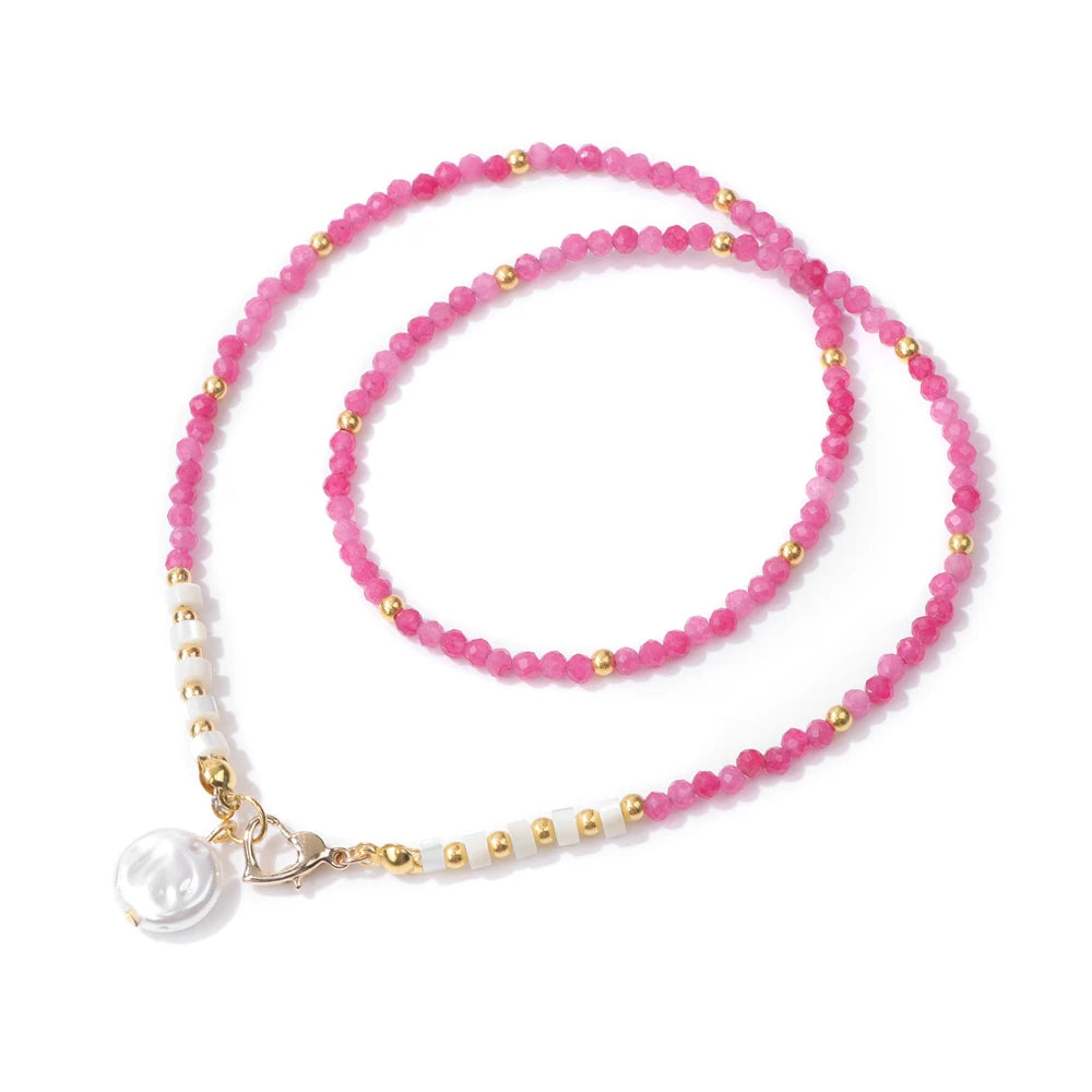 Baroque Pearl Pendant Necklace for Women 3mm Natural Stone Beaded Heart Buckle Necklaces Vintage Wedding Elegant Jewelry Gifts