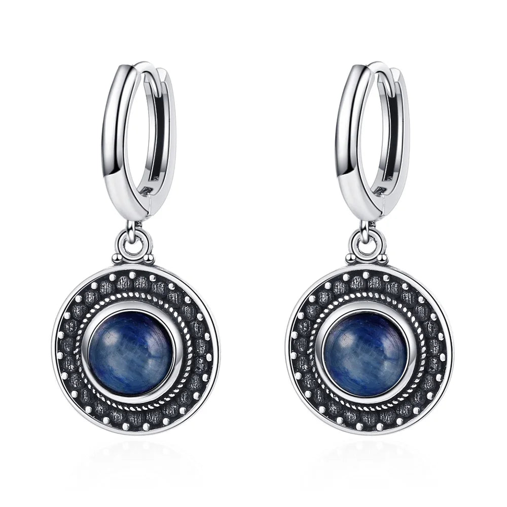 New Elegant Natural Kyanite S925 Silver Drop Earrings for Women Vintage Jewelry Wedding Engagement Hoop Earrings Gifts