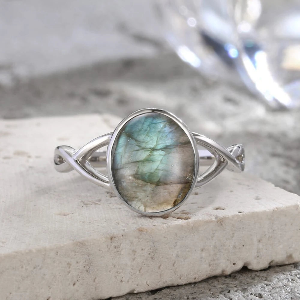 S925 Sterling Silver Moonstone Rings Simple Summer Rings Natural Stone With Blue Light Party Gifts Fine Jewelry Rings For Women