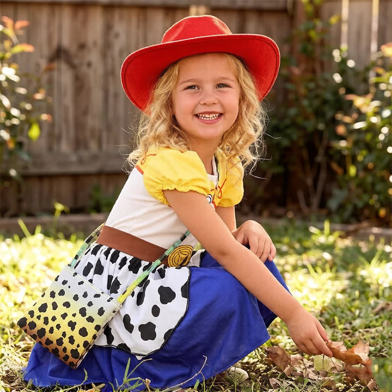 Girls Cowgirl Costume Dress – Cartoon Print Western Outfit for Halloween & Birthdays, 110–150 cm