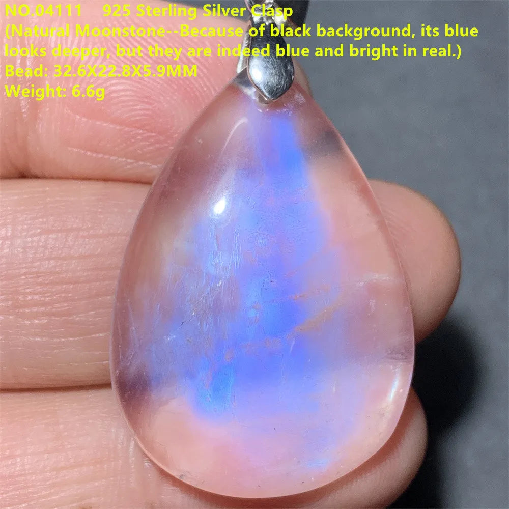 Natural Colorful Moonstone Pendants Necklaces Unusual Women Big Orange Blue Light Rainbow Moon Stones Bead Gemstone Jewelry S925