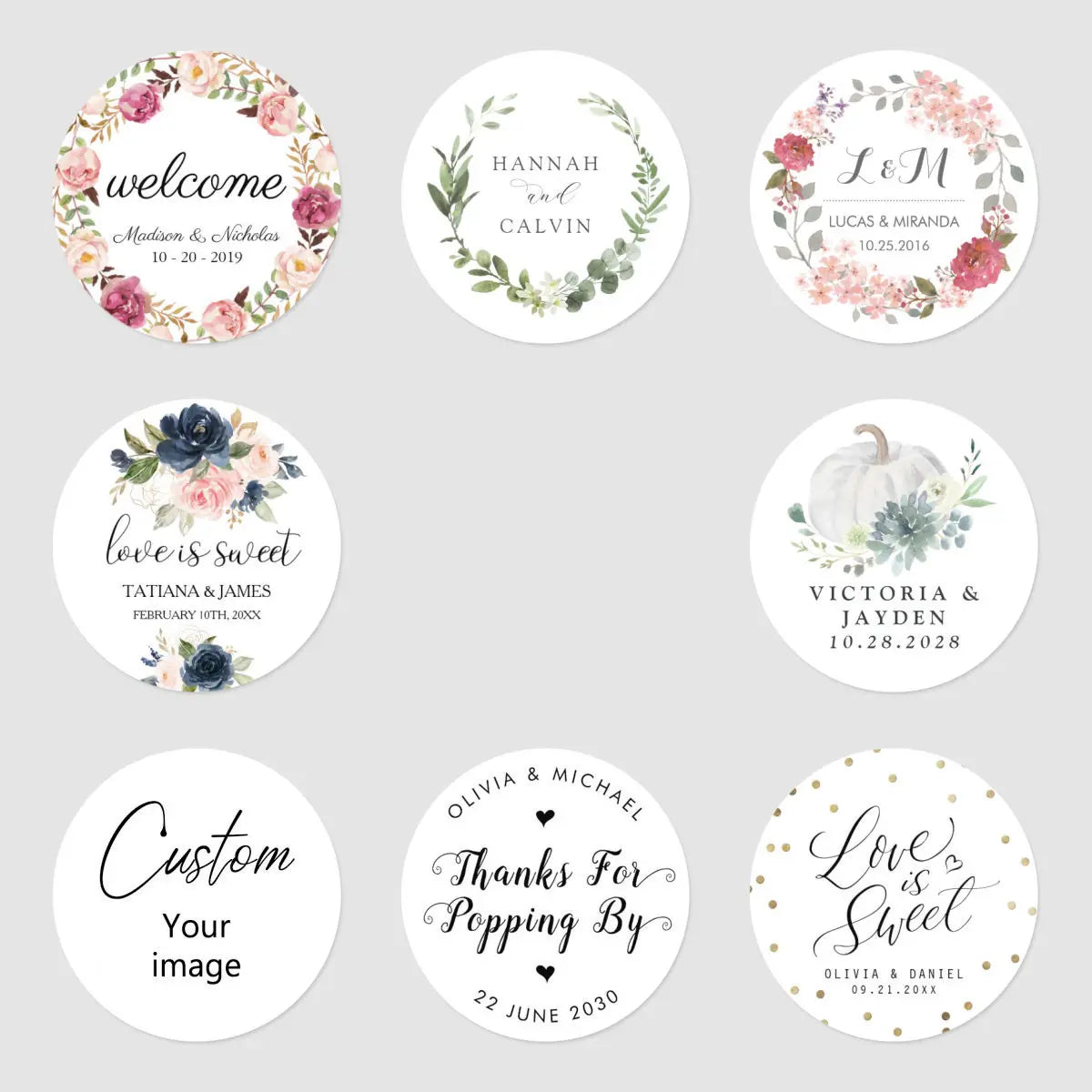 96 Pcs Personalized Round Circle Label Stickers Custom Name Date Thank You Stickers for Bridal Shower Party Favors