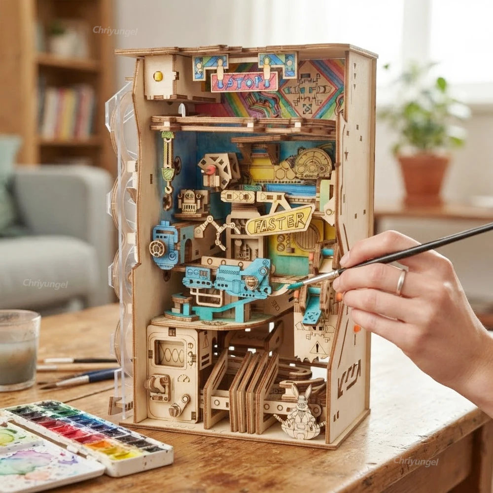 3D Wooden Puzzle Electric Marble Run Kit DIY Mechanical Gear Track Model STEM Assembly Craft Toy Gifts for Adults Teens