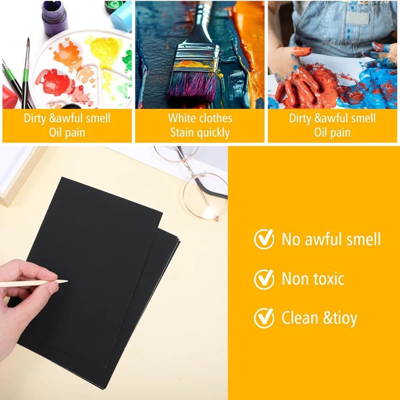 50 Sheets ScratchArt for Kids 4.9x7.3inch Scratch Paper Art Set Painting with Art Tools DIY-A13G