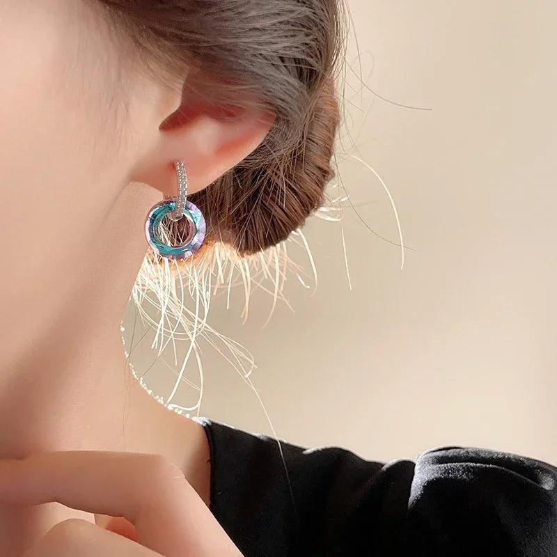 2025 Summer New Artificial Fantasy Crystal Circle Ring Buckle Pendant Earrings for Women's Luxury Jewelry Unusual Accessories