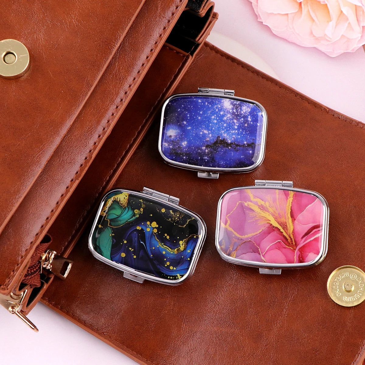 Stained Glass Metal Medicine Box Marbling Pill Packaging Health Products Moisture Resistant Storage Case Personalized Casket