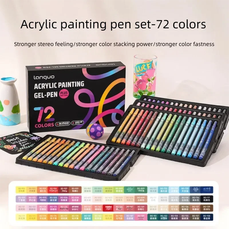 Languo 90 Colors Painting Acrylic Gel Pens Large Capacity Ink Pen for Drawing Diary Diy Coloring Doodling Painting Art Supplies