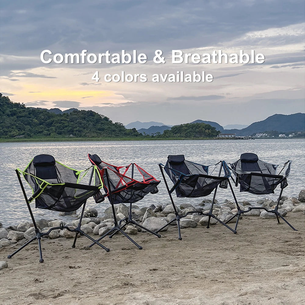 Portable outdoor camping swing rocking chair lightweight durable stable folding chair breath netting mesh seat cool summer chair