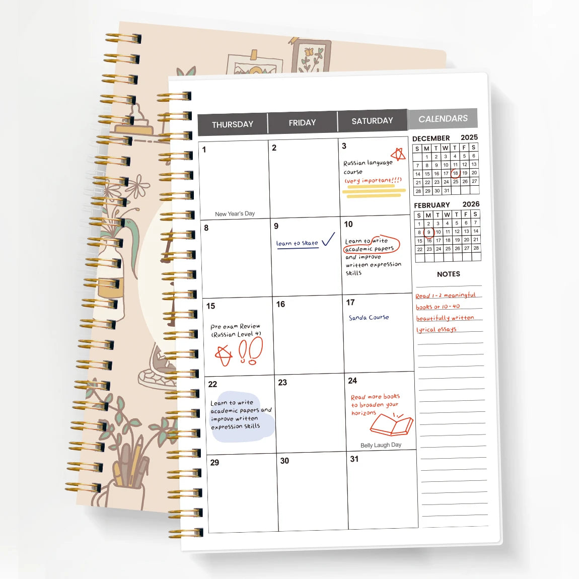 A5 2026-2027 Academic Planner Weekly Monthly Organizer, Jan 2026 to Dec 2027, School Student Teacher Spiral Notebook Calendar