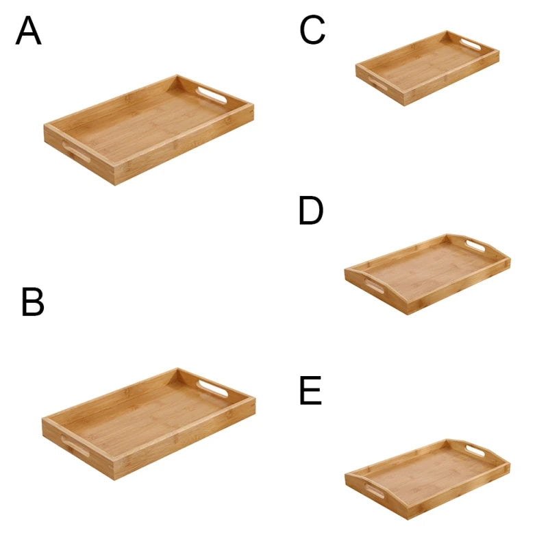 Wide Bamboo Organizer Tray Storage Bin with Handles for Cutlery Serving Spoons Cooking Utensils Teapot Teacup