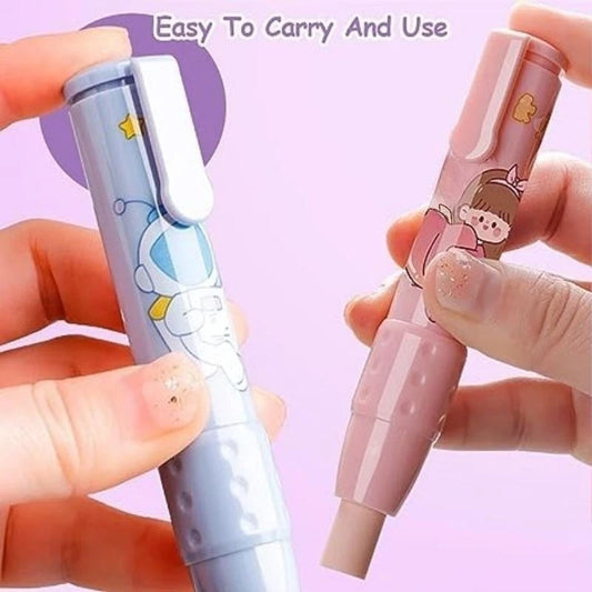 Pen Type Eraser Set Replaceable Core, Cute Cartoon Pencil Erasers for Kids, Retractable Eraser Pencil Rubber Soft Refill Core