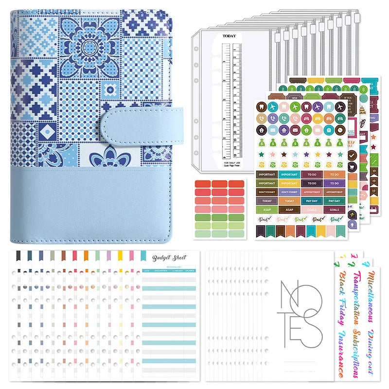 A6 Retro Splice Money Budget Planner Binder Zipper EnvelopesCash Envelopes For Budgeting Money Organizer Binder