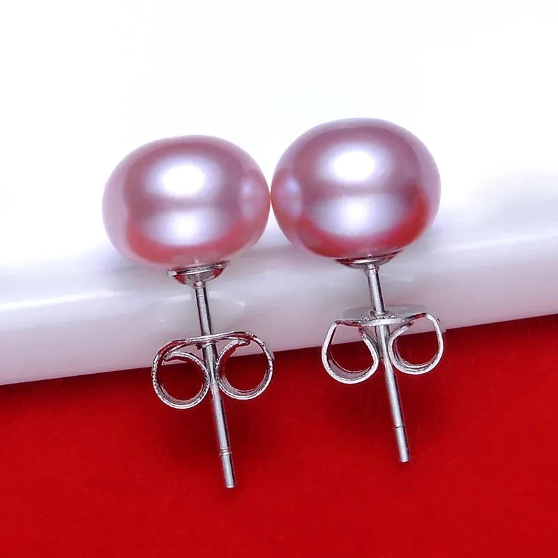 Natural Freshwater Pearl Stud Earrings For Women Luxury Fine Jewelry Real 925 Sterling Silver Earrings